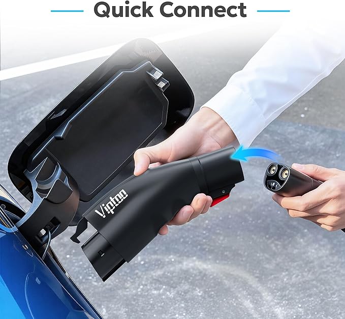 VIPTOO Tesla to J1772 Adapter 60A 250V AC — NACS EV Charging Connector for Tesla Wall/Destination/Mobile Charger, Fast & Safe Charging (Black)
