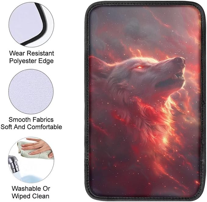 Red Wolf Armrest Pad Cover for Cars Arm Rest Cushion Pads Car Center Console Cushion Non Slip Car Accessories Car Xmas Decoration