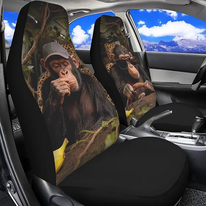 Funny Car Front Seat Covers Breathable Car Seat Cover for Front Seats Set of 2 Gorilla Elastic Polyester Removable Automotive Accessories for Cars Sedans and SUVs