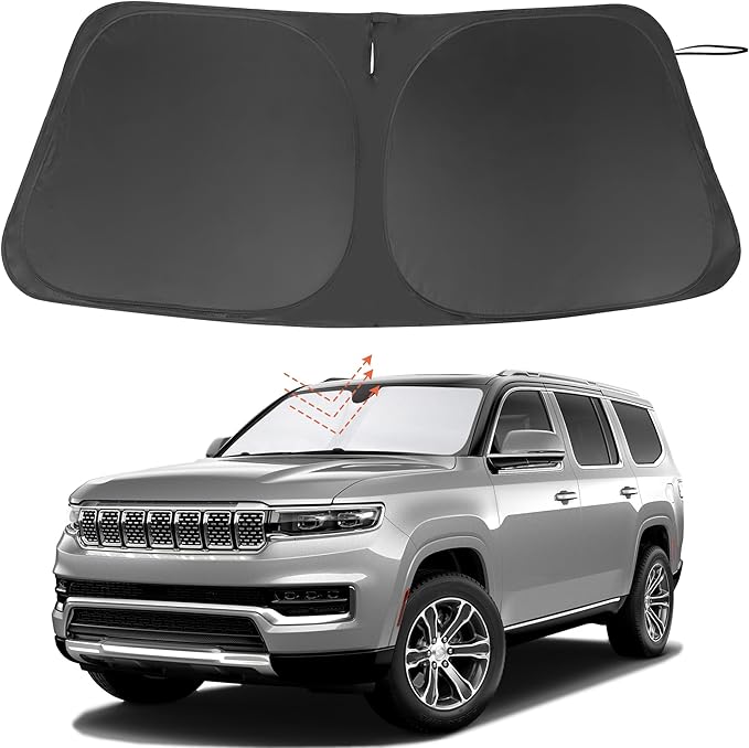 Windshield Sun Shade Custom Fit for 2022 2023 2024 2025 2026 Jeep Wagoneer (NOT for Grand Wagoneer) Accessories Foldable Sunshade Sun Blocker Protect Car from Sun Rays & Heat Damage Keep Car Cooler