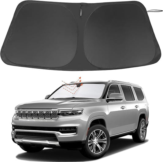 Windshield Sun Shade Custom Fit for 2022 2023 2024 2025 2026 Jeep Wagoneer (NOT for Grand Wagoneer) Accessories Foldable Sunshade Sun Blocker Protect Car from Sun Rays & Heat Damage Keep Car Cooler