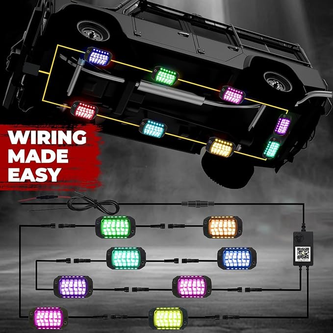 RGB LED Rock Lights Kit, 4 pods Underglow Multicolor Neon Light Pod with Bluetooth App Control Flashing Music Mode Wheel Well Light for Truck ATV UTV RZR SUV
