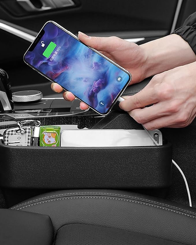 Car Seat Gap Filler Organizer, Seat Side Gap Plug with Storage Avoids Things Falling, Universal Fit Fill the Gap Between Seat and Console, Perfect for Car, SUV, Truck (Brown-1 Pack)