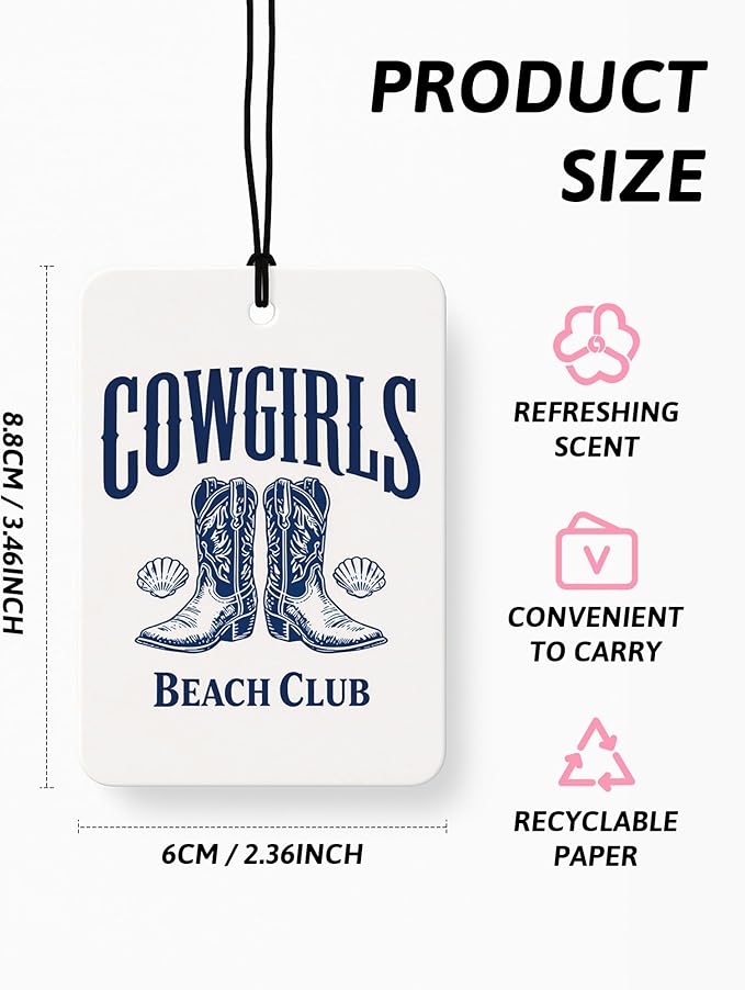 Blue Western Coastal Car Air Freshener 4 Pcs, Preppy Horseshoe Cowgirl Boots Hat Beach Hanging Air Freshener for Closet Drawer Books, Western Beachy Car Accessories Mirror Decor for Women