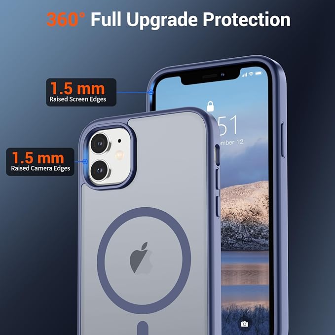 SUPFINE Magnetic for iPhone 12 Mini Case & iPhone 13 Mini Case (Compatible with MagSafe) (Military Grade Drop Protection) Slim Translucent Matte Shockproof Phone Cover,Lavender Gray