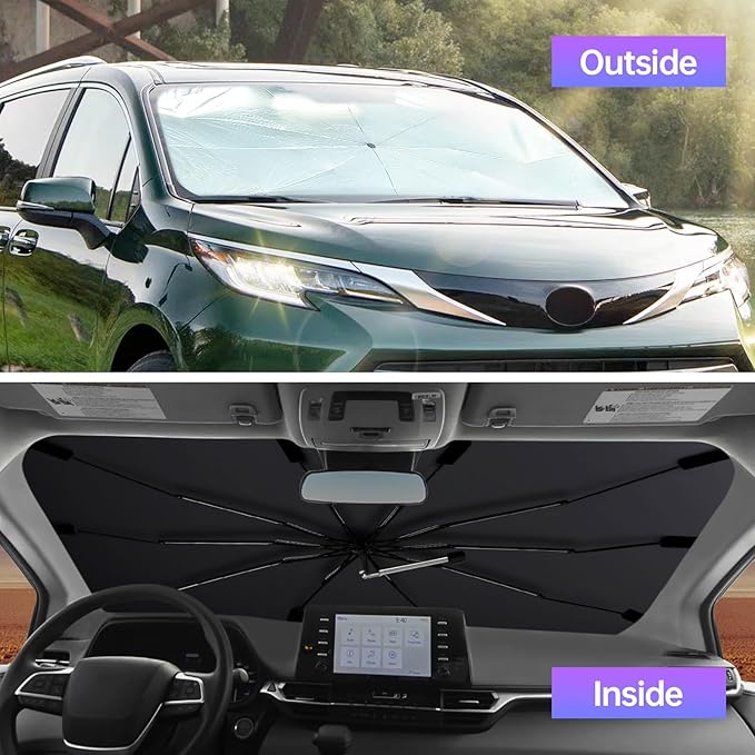 [2026 Upgrade] Windshield Sun Shade Umbrella, Scratch-Free Car Sunshade for SUVs, Foldable Automotive Interior Sun Protection | Highly UV Block Coating Auto Heat Shield Accessories(XX-Large)