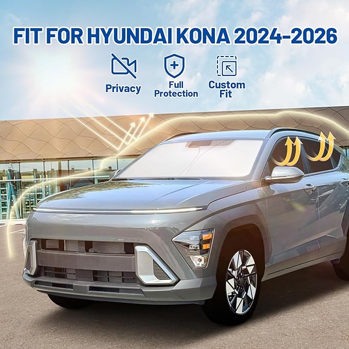 Car Window Shades Intended for Hyundai Kona 2024-2026, Privacy Window Covers 8PCS for Side, Rear & Windshield, Car Shield Sunshade for Privacy Protection, Heat Blocking, Camping and Parking