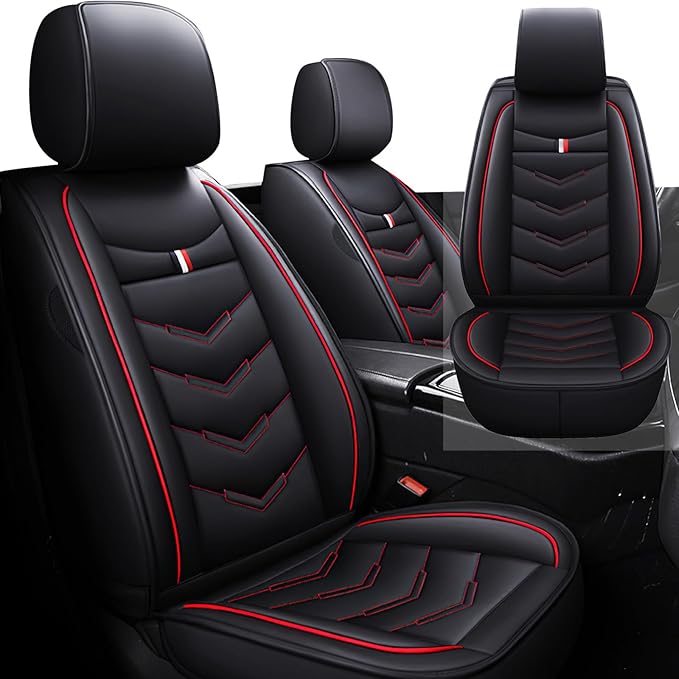 Car Seat Cover 2 Seats for Chevrolet Camaro 2000-2024, Durable Wear Resistant Waterproof Vehicle Cushion Covers, Breathable No Odor Premium Leather Vehicle Seat Cover.(Standard, Black Red)