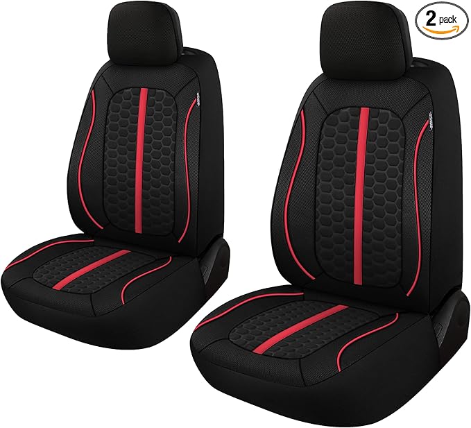 Breathable Premium Car Seat Covers Front Set，3D Air-Mesh Seat Covers for Cars，Comfortable Safety Airbag Compatible，Universal for Most Cars Sedan Truck SUV(Black/Red)