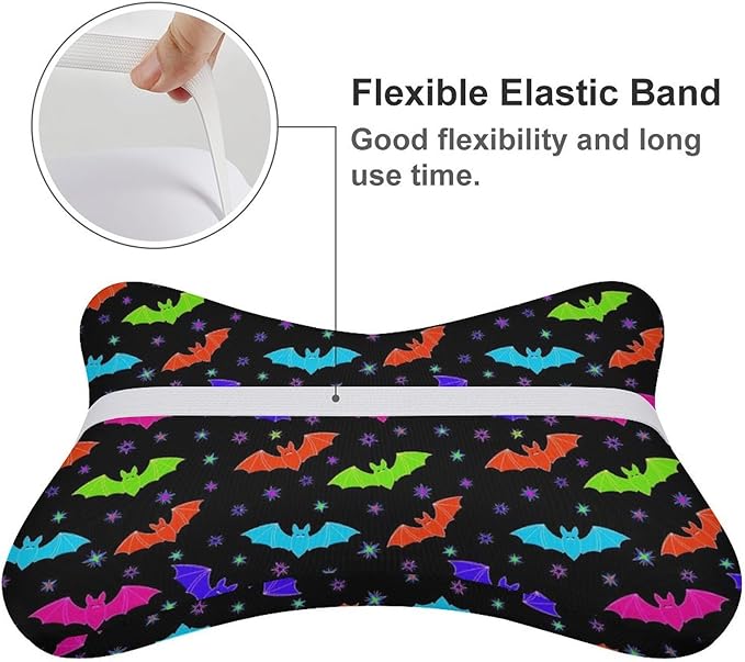 Car Neck Support Pillow 2 Pcs for Neck Pain Relief, Compatible with Halloween Cool Bats Bone Shape Headrest Pillow for Car Seat with Soft Memory Foam