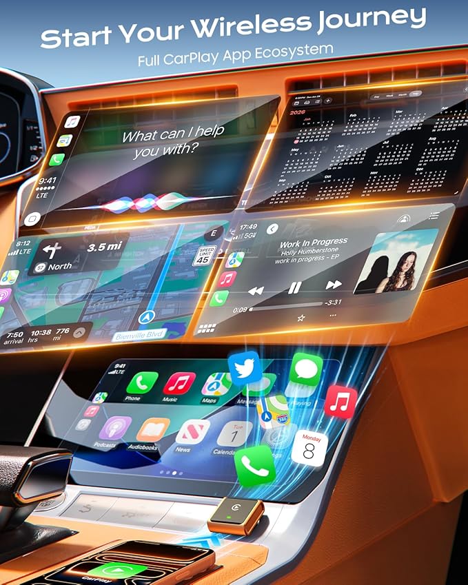 2026 Wireless CarPlay Adapter for Apple Only, Upgrade Mini Aluminium Car Play Adapter Converts Wired to Wireless CarPlay for iPhone, Plug & Play, Auto Connect Fast and Stable, with USB-C, CosmicOrange