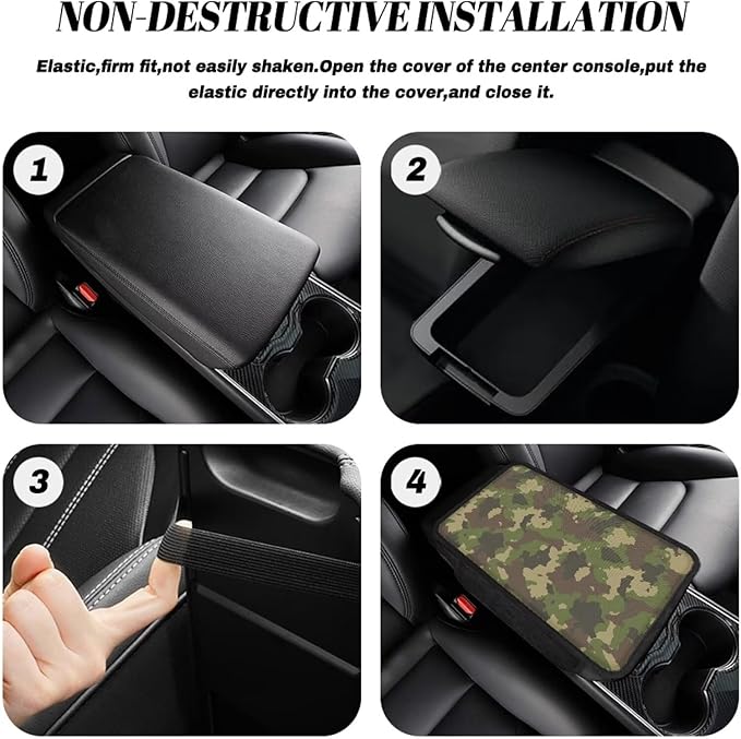 Camo Green Print Center Console Covers for Cars Waterproof Vehicle Armrest Cover Pad Non-Slip Armrest Seat Box Cover Protector Car Decoration Accessories