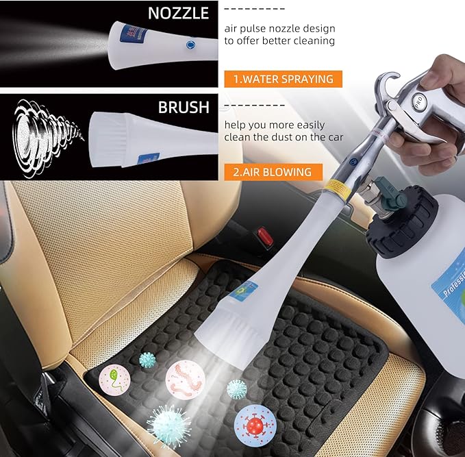 GOCCIDA 8 Car Cleaning Kit, Car Detailing Kit Cleaning Works with Air Compressor (Sponge Cloth + 5 x Brush Tips + Replacement Hose) 8 Parts Car Cleaning kit