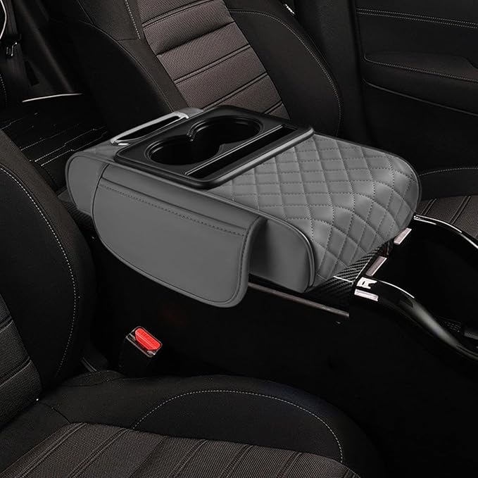 Car Center Console Pad Armrest Cushion Pad Anti Slip Car Decoration with Cup Holder Tissue Box Slot for Car SUV, Style D