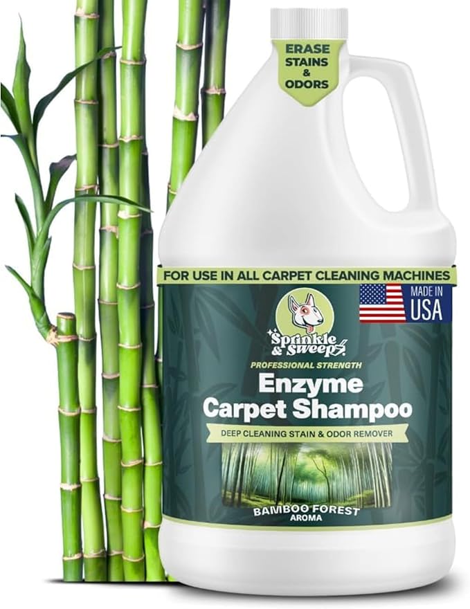 Sprinkle & Sweep: Enzyme Carpet Shampoo - 1 Gal, Deep Cleaning Pet Stain & Odor Remover, Dog Cat Mess-Urine-Accident Solution, All Machine Compatible