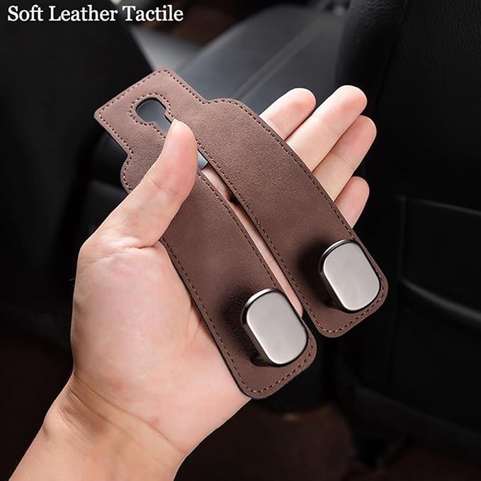 Car Headrest Hooks for Purses and Bags, Double Flexible Leather Hooks Car Accessories Interior for Women Men, 2 in 1 Back Seat Hook Car Organizer and Storage Car Essentials Organization Car Must Haves