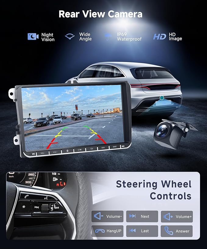 8 Core 6G+128G Android Car Stereo for VW Golf MK5 MK6 Passat Jetta Tiguan T5 EOS Polo with Wireless CarPlay Android Auto, 9” Touchscreen Car Radio GPS WiFi SWC Bluetooth 32EQ Backup Camera