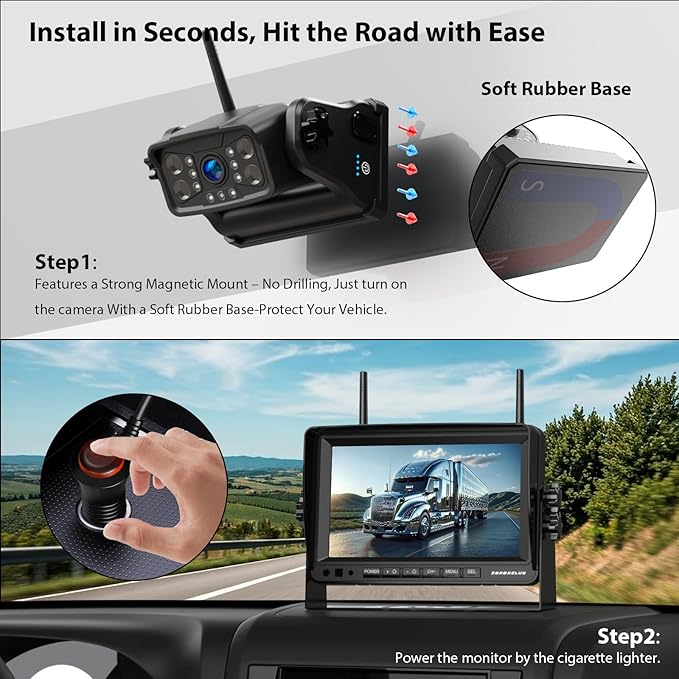 ZEROXCLUB Magnetic Wireless RV Backup Camera System: Rear Camera with 7" HD 1080P DVR Monitor, DVR Monitor & IR Night Vision, Portable Rechargeable Camera for RV/Trailer/Fifth Wheels/Camper