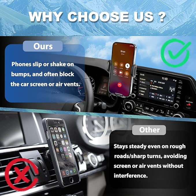 Car Phone Holder Fit for 2020-2025 Toyota Highlander Accessories Phone Mount 8-inch Screen Fixed Clip, Cell Phone Automobile Cradles Hands-Free 360 Degree Rotation Not Affect Air Vent