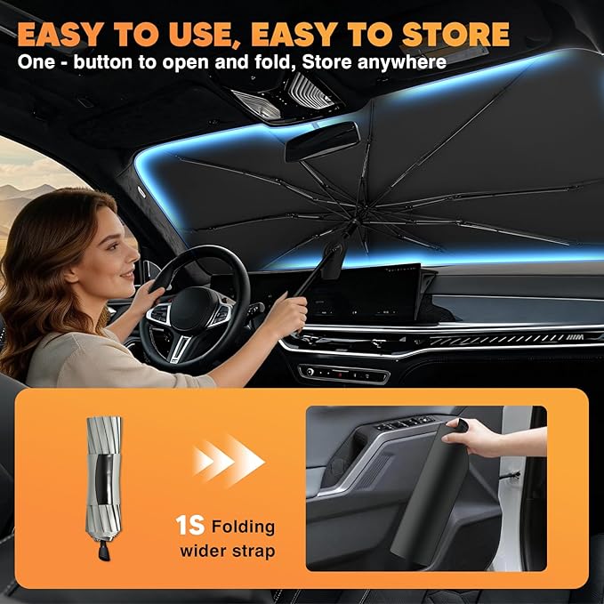 KUST Custom Fit Windshield Sun Shade Umbrella for 2023-2025 2026 Mazda CX-50 CX50 CX 50 | Foldable Sunshade with Bendable Handle | Blocks Heat & UV Scratch Resistant Keep Cool Sunshield
