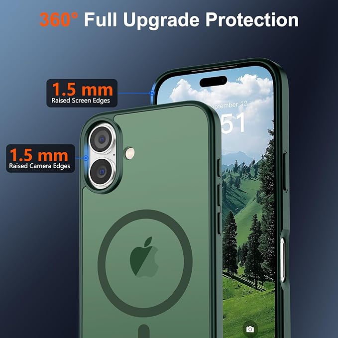 SUPFINE Magnetic for iPhone 17 Case (Compatible with MagSafe)(Military Grade Drop Protection) Translucent Matte Shockproof with Anti-Fingerprint Phone Cover 2025,Forest Green