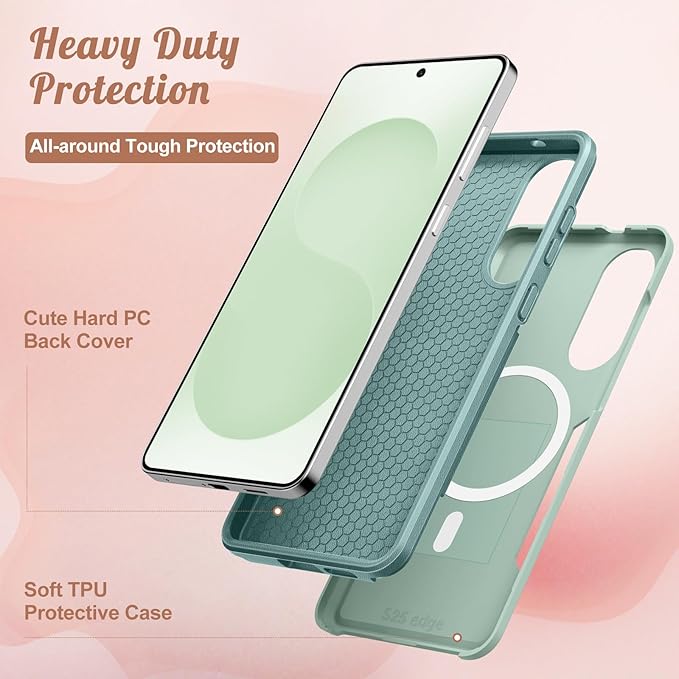 for Samsung Galaxy S25 Edge Case - Compatible with MagSafe Women Girls Cute Magnetic Protective Phone Cover Unique Girly Blue Flower Heavy Duty Shockproof Design for Samsung S25 Edge Case