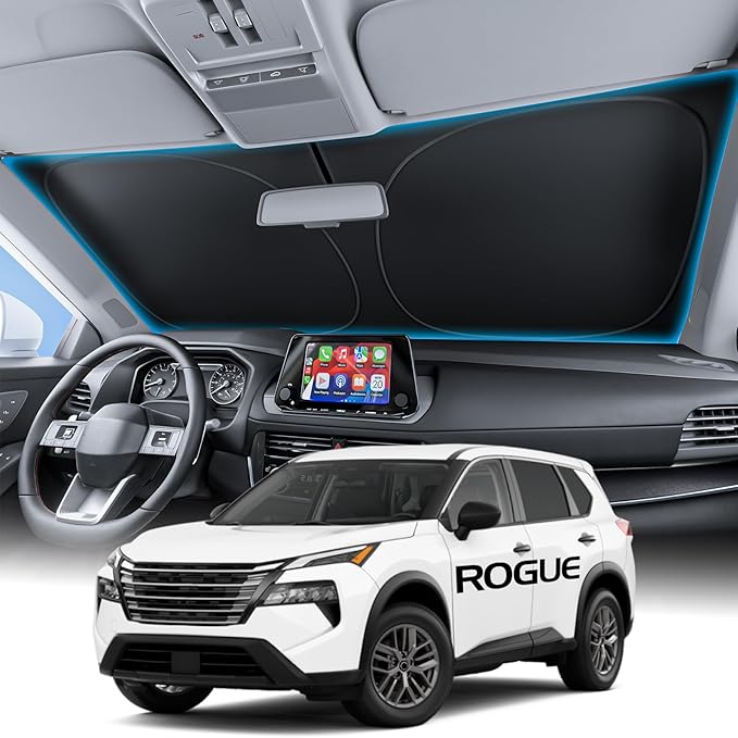 Wigoo Windshield Sunshade for Nissan Rogue 2021-2026 [100% Sun Block, 4th-Gen Cooling Tech] Foldable Heat Insulation Front Window Sunshade with Storage Bag, Compatible with Nissan Rogue