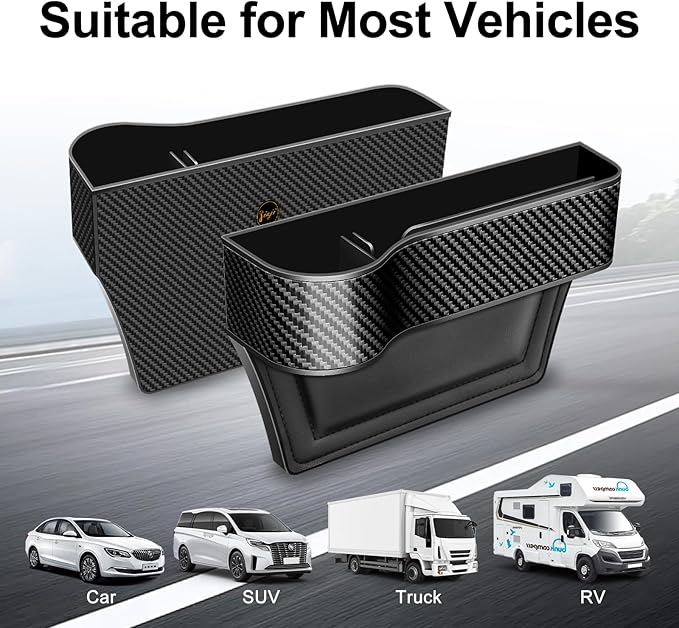Car Seat Gap Filler, 2 Pack Car Seat Gap Filler Organizer with Cup Holders & 2 Seat Hooks, Car Console Storage Organizer, Car Organizer Front Seat for Storing Phones, Keys, Drinks, Sunglasses