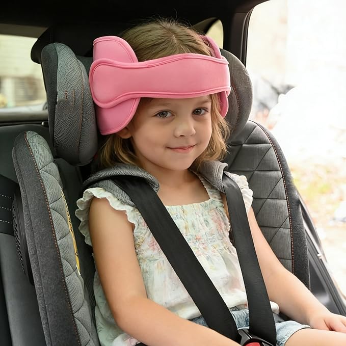 Toddler Car Seat Head Support Neck Pillow Strap - Kids and Baby Safety Neck Relief Head Support Band Sleep Strap with Adjustable Belt, Pink