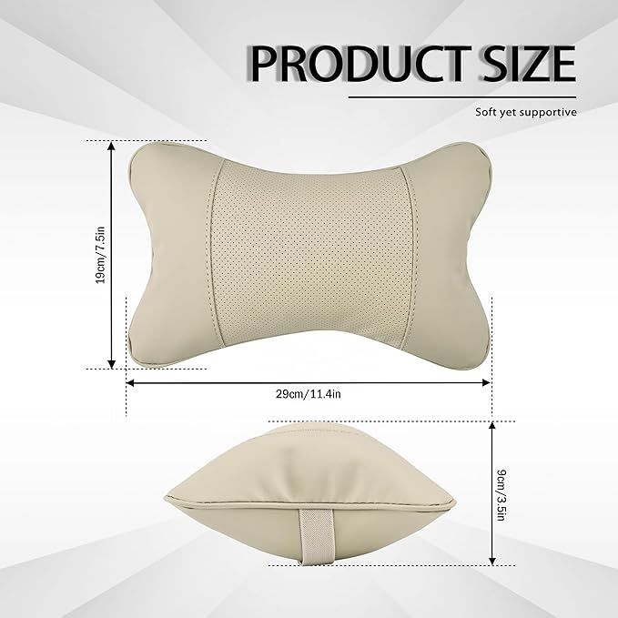 2 Pack Car Neck Pillow Soft Breathable Headrest Pillows for Driving Support, Universal Fit for Most Car Seats Decor Accessories（Beige White）