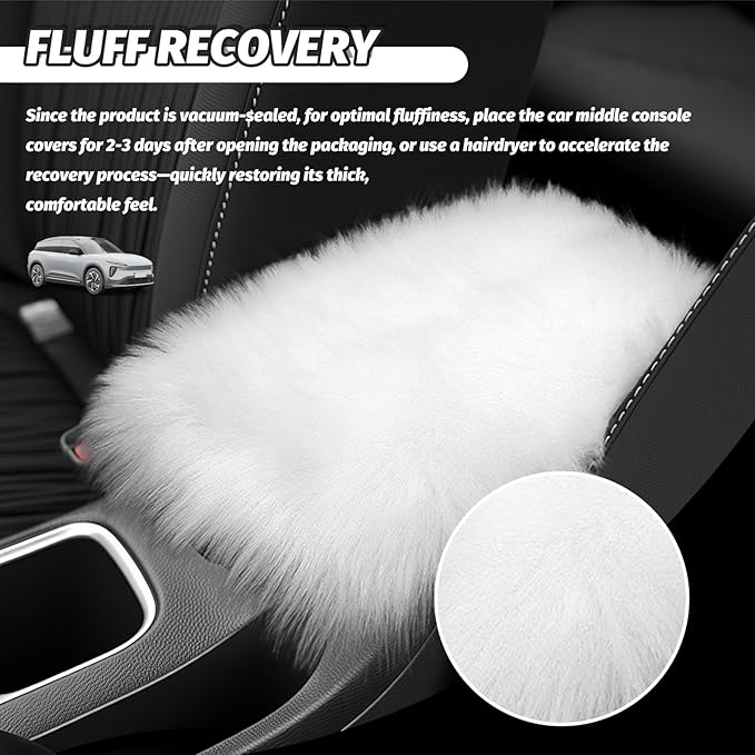 Soft Car Center Console Cover,Fluffy Arm Rest Cover for Car with Elastic Straps to Relieve Fatigue,Cars Armrest Cushion Universal Cars Decorations for Vehicles SUVs Trucks (White)