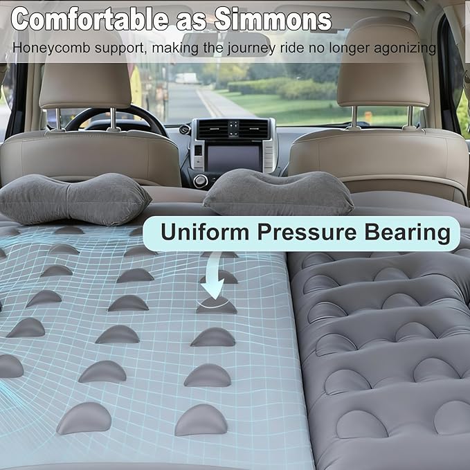 SUV Air Mattress Car Bed Inflatable Mattress for Truck Backseat - Foldable Car Mattress with Flocking Surface and Electric Pump Portable Air Bed Sleeping Pad for Home Car Tent Camping Travel