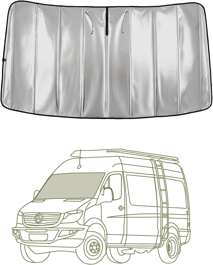 VanEssential Insulated Reflective Blackout Window Cover Designed for Mercedes-Benz NCV3 & VS30 (Van Years 2007 to Current), Front Windshield, Charcoal Gray Reflective