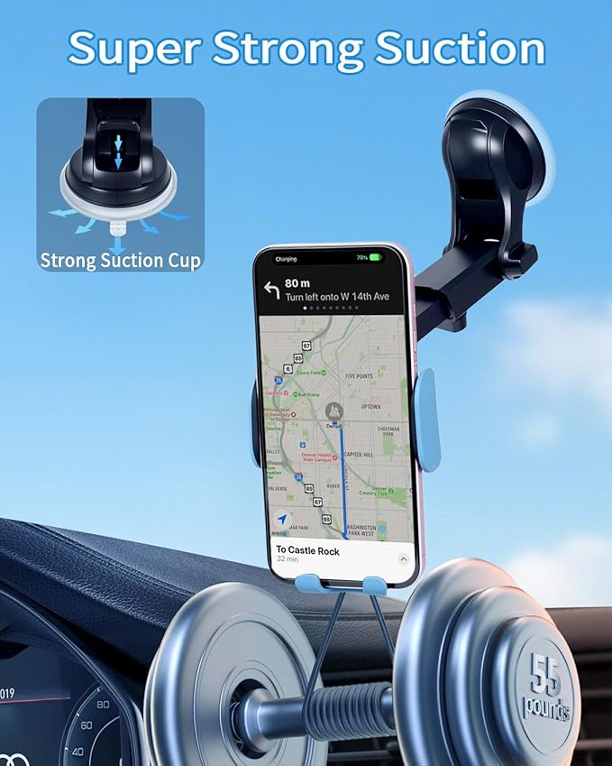 Wireless Car Charger, Auto-Clamping 3-in-1 Phone Mount - 15W/10W/7.5W Fast Charging Car Accessories Compatible with iPhone 16/15/14/13/12/11/Xs/XR, Samsung S23 Ultra/S22/S21/S20/S10+/S9(Blue)