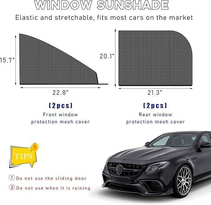4 PCS Car Window Shades, Auto Front Rear Side Window Sun Shades for Block Heat & UV Protection, Breathable Mesh Baby Window Screen Covers, Universal Car Accessories (Car)