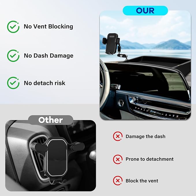 Car Phone Holder Fit for Cadillac Lyriq 2023-2025/CT5 2025/XT4 2024 2025 with Dashboard Organizer 33-inch Screen Phone Mount Fit for Cadillac Accessaries Phone Holders Fixed Clip 360°Rotation