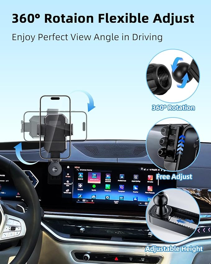 PZK Car Phone Mount for 2024-2026 BMW X5 /BMW X6 /2023 2024 2025 2026 BMW X7 Accessories Custom 14.9-inch Screen Auto Lock Car Phone Holder 360° Rotating Extension Rod Not Affect Air Vent
