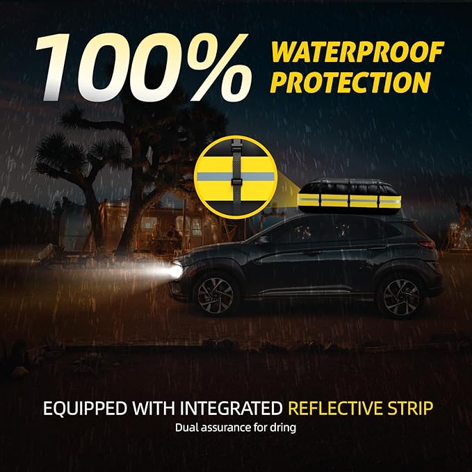 Car Rooftop Cargo Carrier Bag,100% Waterproof Heavy Duty 1000D Car Top Carrier,21 Cubic Feet Car Roof Bag for All Vehicle with/Without Rack,Anti-Tear Anti-Slip Mat, Luggage Lock,6 Door Hooks