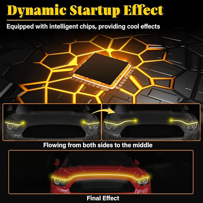 DIBMS 71-inch High-Brightness Car Hood Gap LED Light Strip - Daytime Running Lights Universal Auto Exterior Decor Accessories (Yellow)