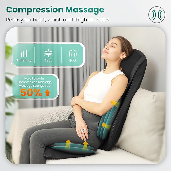 Snailax Shiatsu Neck Back Massager with Heat, Massage Chair Pad with Compression, Height-Adjustable Neck Massage Rollers Chair Seat Massager, Gifts for Men, Women