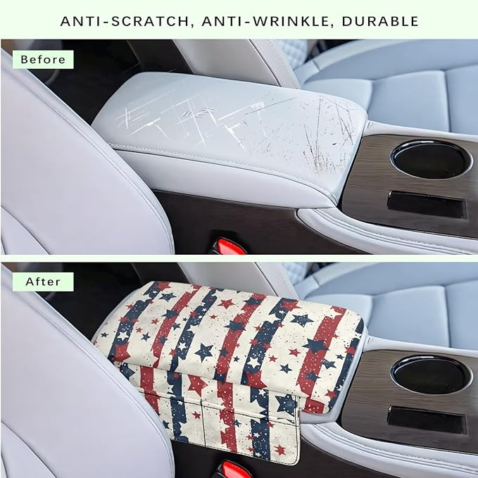 Armrest Cover for Car, American Stripes Center Console Pad Cars Interior Accessories for Women Men, Console Protector Fit Most Auto Vehicle, SUV, Truck Arm Rest Box