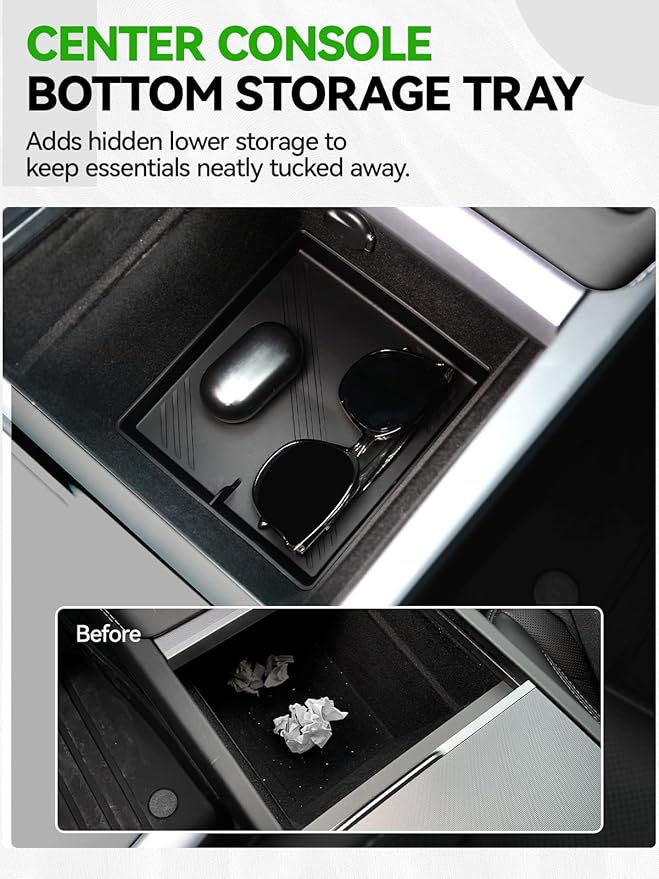 9PCS Center Console Organizer Tray for 2024 2025 2026 Tesla Model 3 Accessories, Armrest Hidden Storage Box Cup Holder Charger Pad for Tesla Model 3 Highland