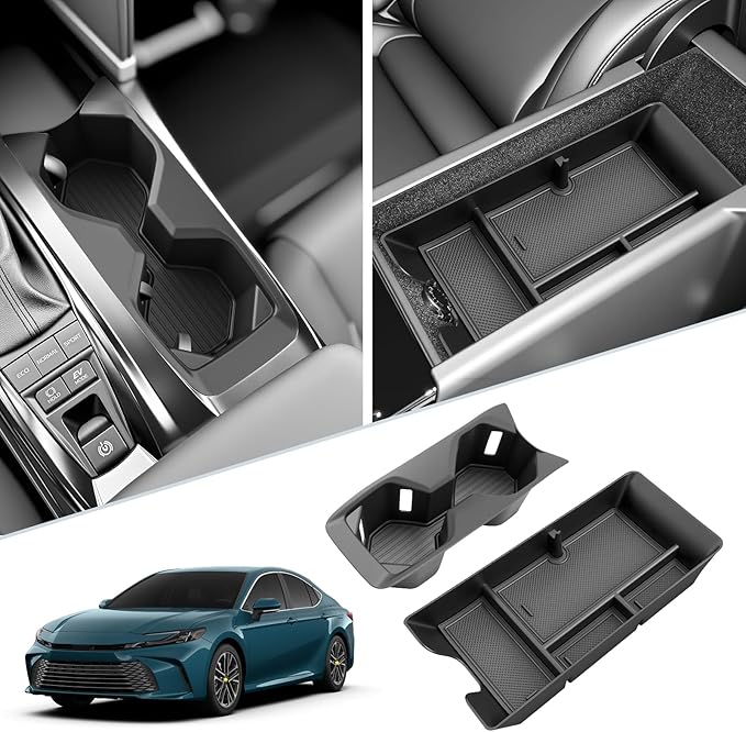 SKTU 2Pcs 2025 2026 Camry Center Console Organizer for 2025 2026 Toyota Camry (LE/SE/Nightshade/XLE/XSE) Cup Holder & Console Tray Toyota Camry 2025 2026 Accessories Durable Cup Pad Tray