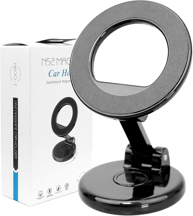 Magnetic Car Phone Holder, N55 Strong Magnets, 360° Rotation Dashboard Magnetic Phone Holder for Car, Folding Car Magnet Phone Mount for iPhone 16 15 14 13 Pro Max (Round-2)