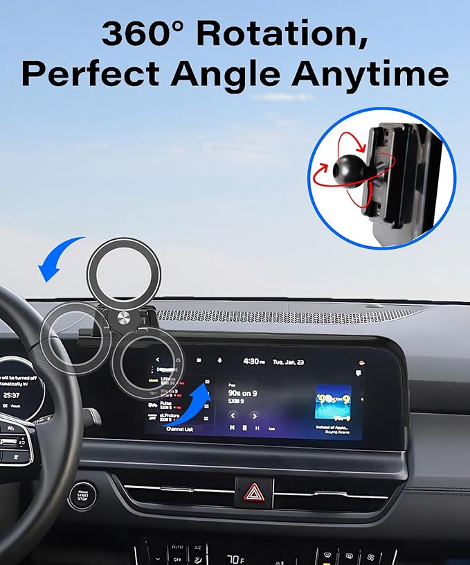 Car Phone Holder for Kia Seltos 2024 2025 Accessories Apply to 8/10.25 Inch Touch Screen Fixed Clip Magnetic Cell Phone Mount Hands-Free 360 Degree Rotation