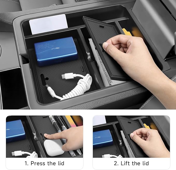 YOJOJOCO 2PCS Center Console Organizer Compatible with Honda 2023-2025 2026 Pilot ＆ 2024-2026 Ridgeline ＆ 2024-2026 Passport Accessories Armrest Hidden Secondary Storage Box Handrail Platform Storage