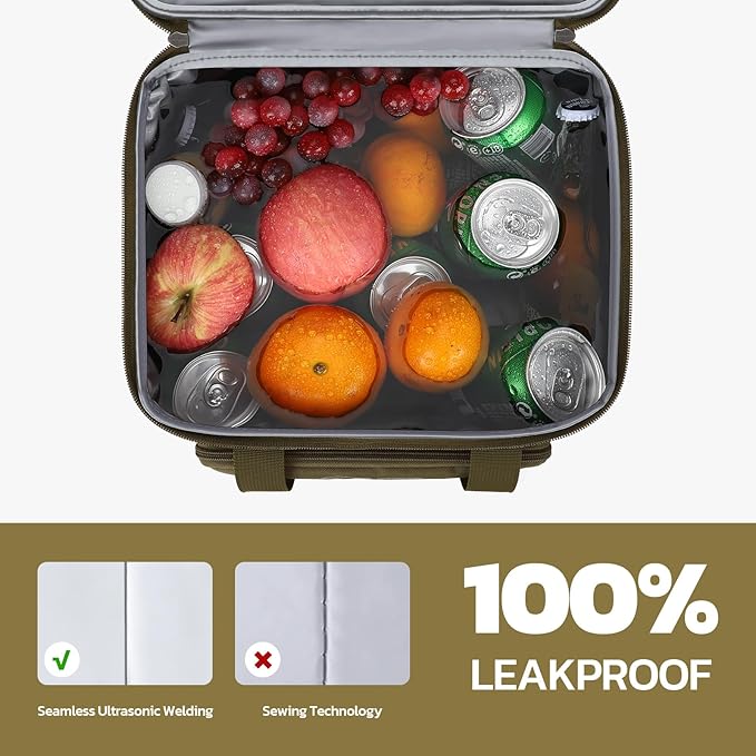 Maelstrom Lunch Box, 23L Insulated Lunch Bag, Expandable Double Deck Cooler Bag, Lightweight Leakproof Tote Bag With Side Tissue Pocket, Suit For Men and Women (H Khaki with DIY Hook-and-Loop)