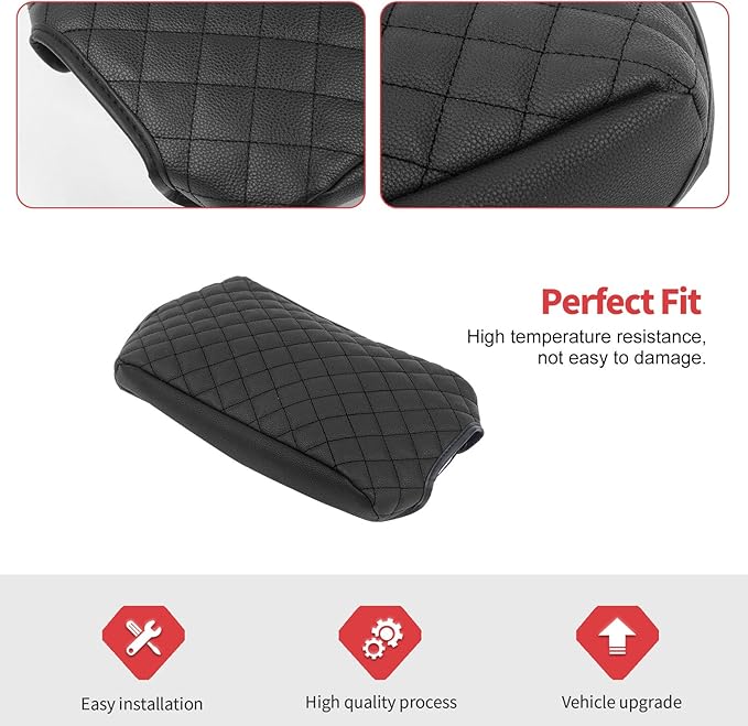 Jimen for JK Armrest Cover, Car Middle Console Cover Pad Arm Rest Cushion Compatible with Jeep Wrangler JK & Unlimited 2007-2010, PU Leather (Black)