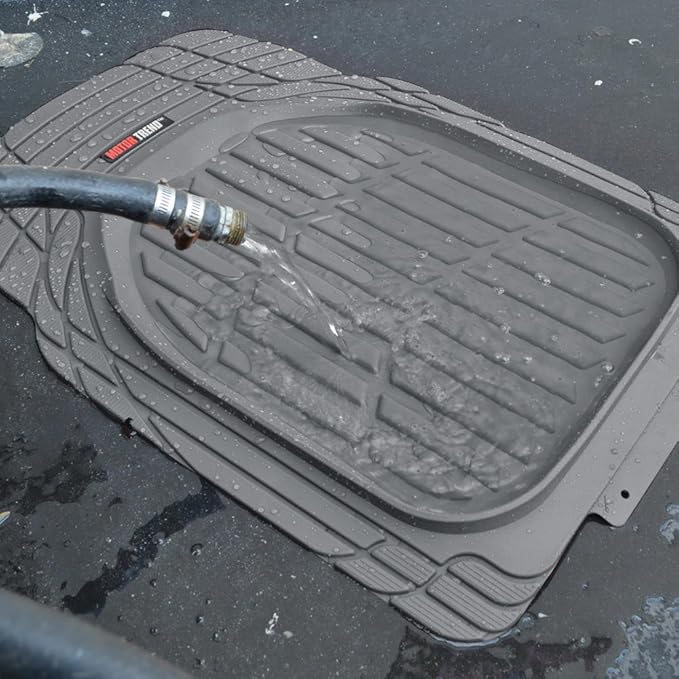Motor Trend Front Floor Mats FlexTough Tortoise - Heavy Duty Rubber Floor Mats for Car SUV Van & Truck - All Weather Protection - Deep Dish Mats