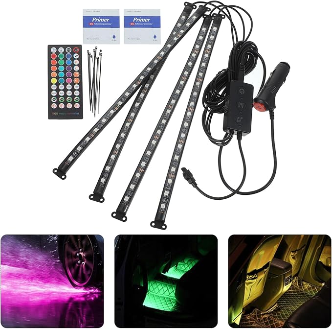MAGICLULU LED Car Interior Light Strip Kit 72 LED Remote Control Ambient Lighting for Cars Adjustable Color Easy to Install Decorative Trim Lights